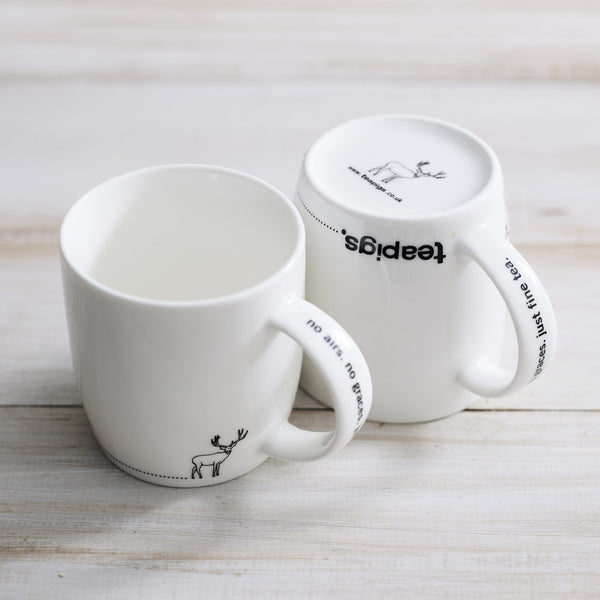 Mug with a stag printed on it.