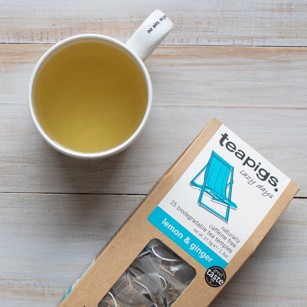 A prepared cup of lemon and ginger tea