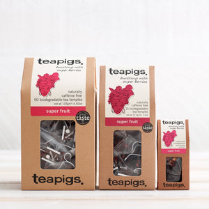 trio of 50, 15, and 2 pack of super fruit tea teabags