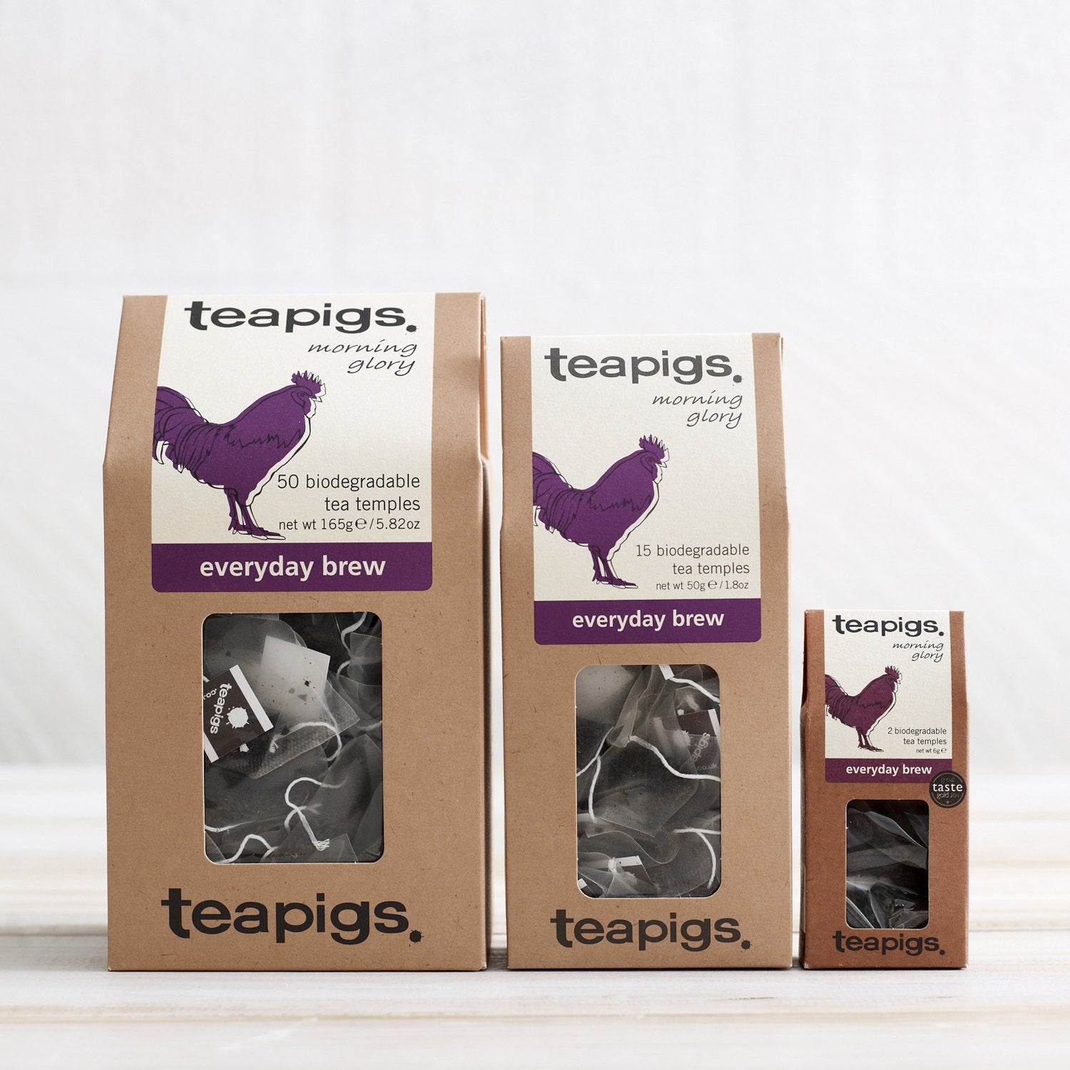 Trio of 50, 15 and 2 packs of everyday brew black teabags