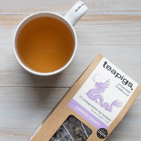 A prepared cup of teapigs Jasmine Pearls tea