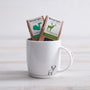 stag mug with mao feng green tea and green tea with mint piglet packs